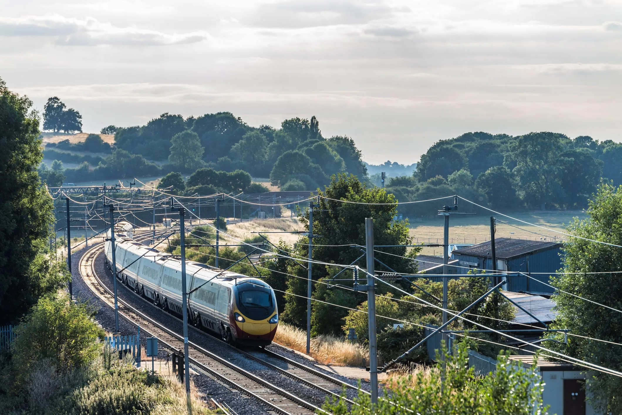 UK mainline train in the countryside